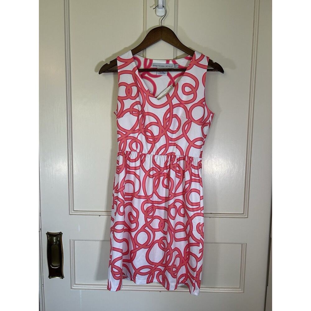 Gretchen Scott Pleated Swirl Mini Dress Womens Size XXS Pink Coral White NWT